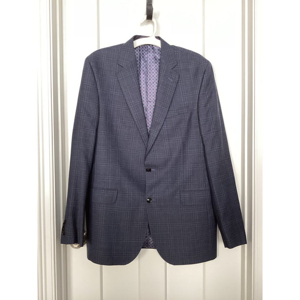 Ted Baker Men's 100% Wool Plaid‎ Endurance Blazer Sport Coat Navy Blue Size 44L